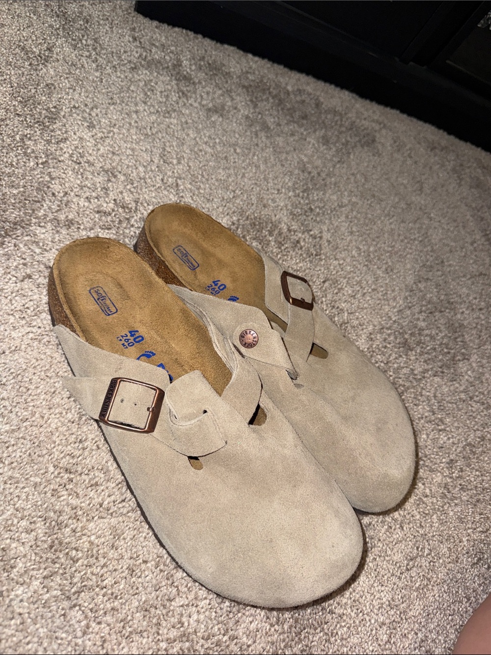 Birkenstock Boston Soft Footbed Clogs Taupe Suede Size 40 / US Women’s 9